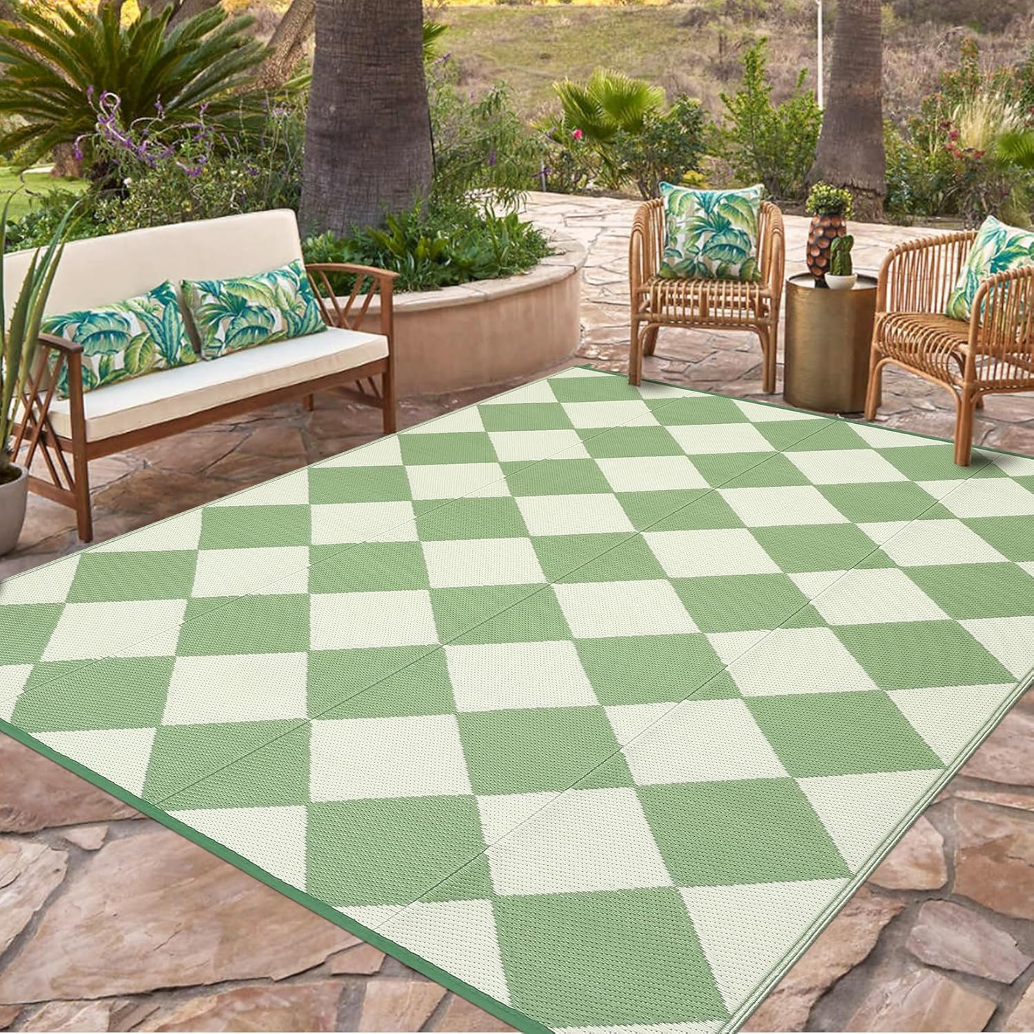 Outdoor Rug 9X18 Ft Waterproof Mat Reversible Outdoor Plastic Straw Rug Patio Ru