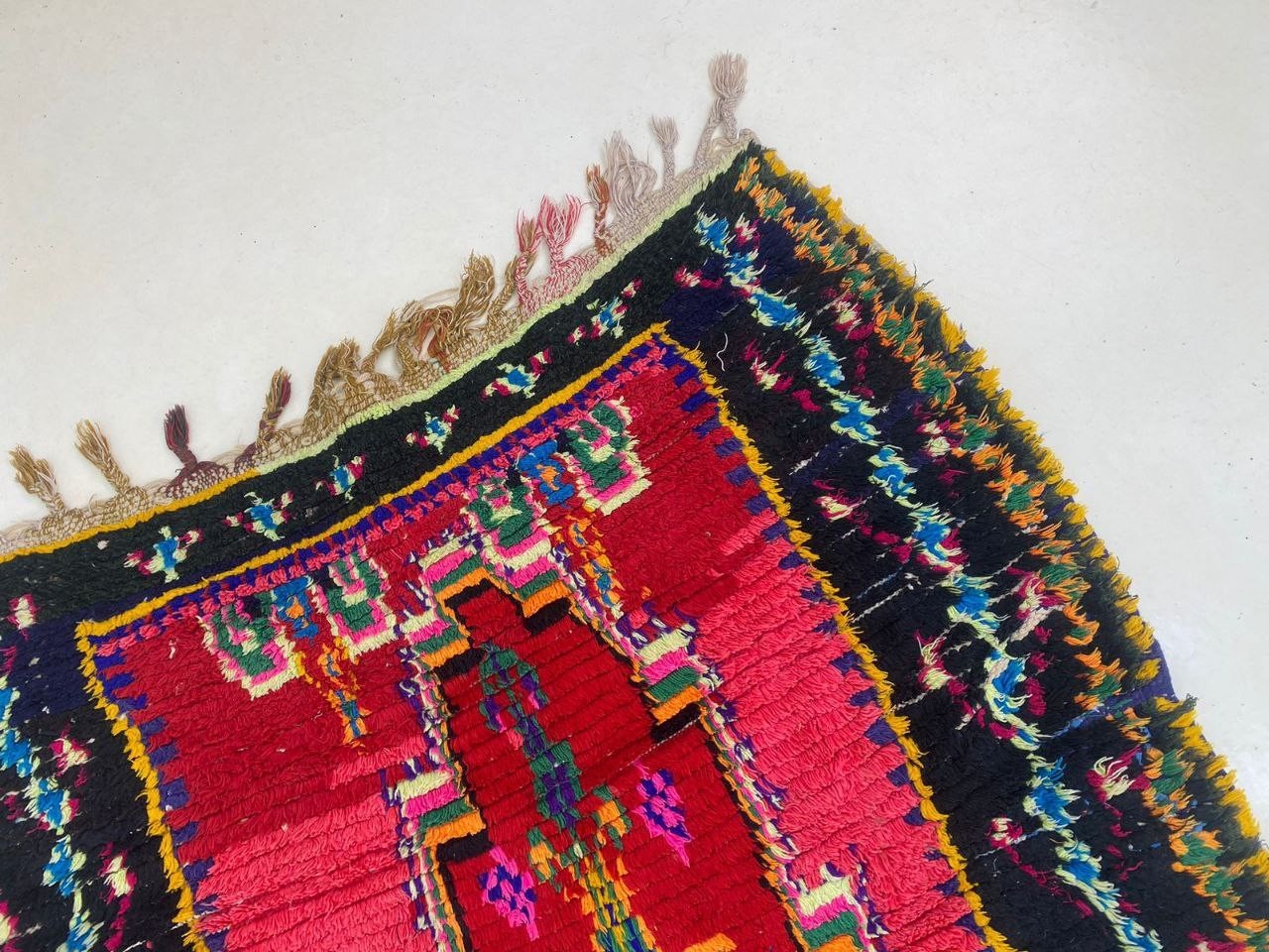 Moroccan Handmade Tribal Rug 3’4×7’3 Red Pink Berber Cotton Hallway Vintage Rug