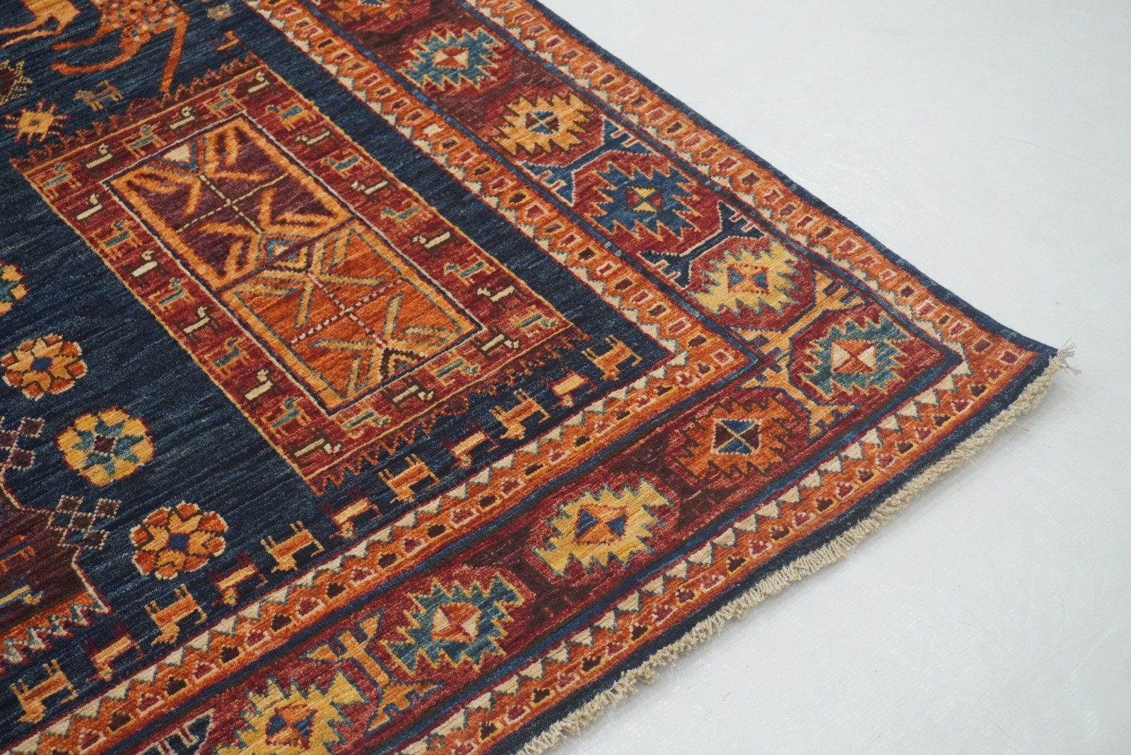 6×9 ft Navy Blue Samarkand Afghan Hand Knotted Wool Tribal Rug
