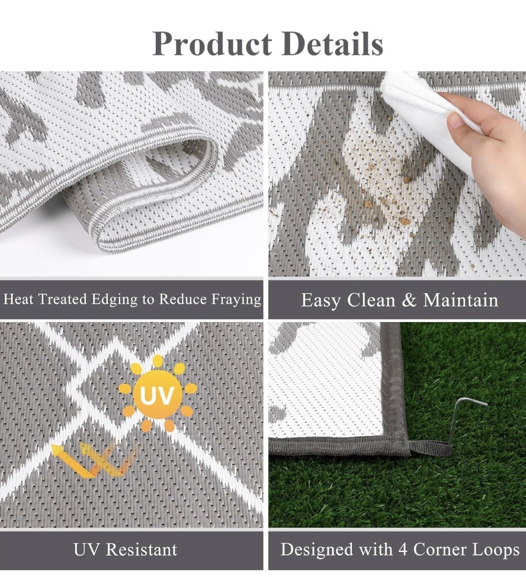 Waterproof Reversible Outdoor Rug Plastic Straw Patio Camping Mat RV Carpet 8×10