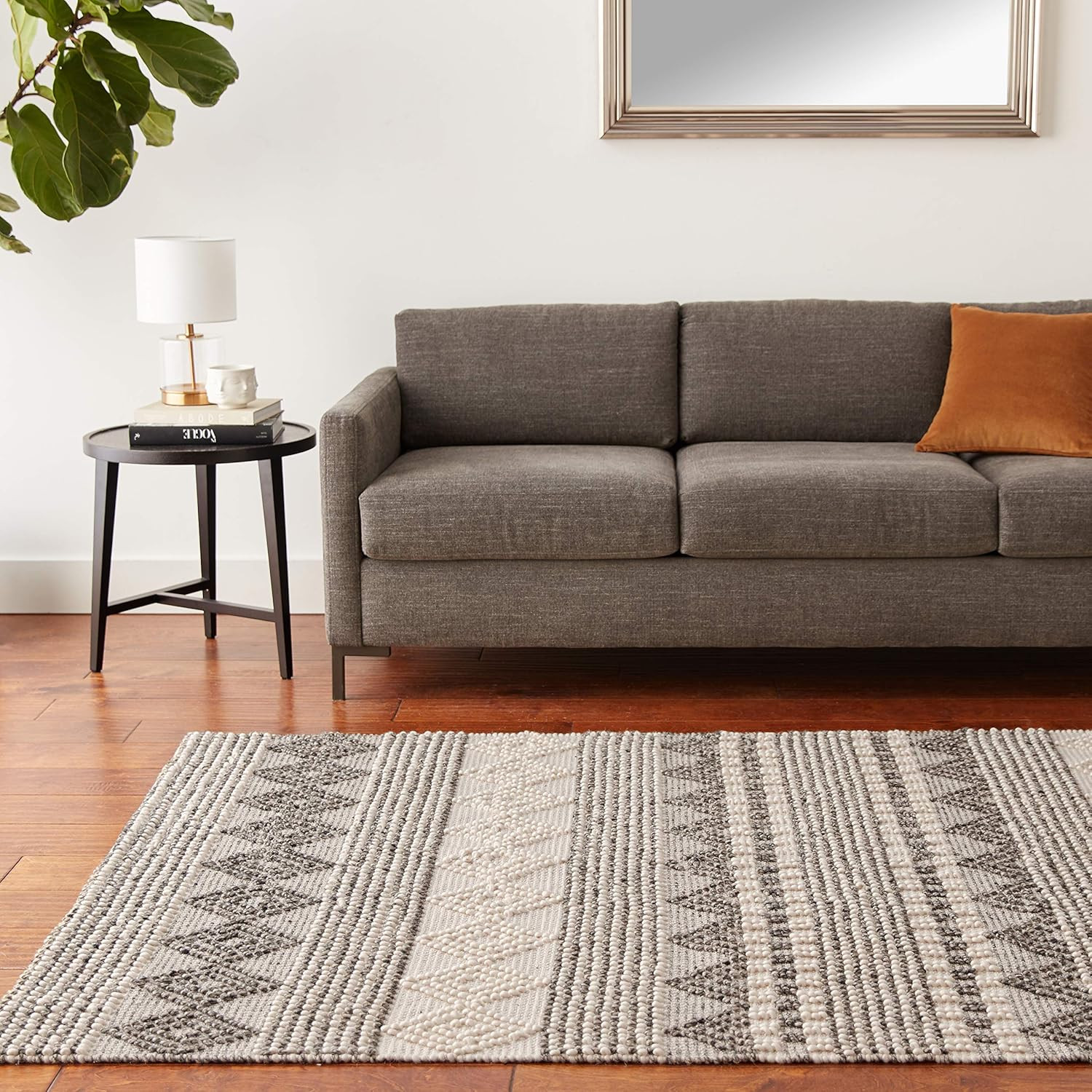 Handmade Moroccan Boho Area Rug 5′ x 8′ Grey & Ivory for High Traffic Areas