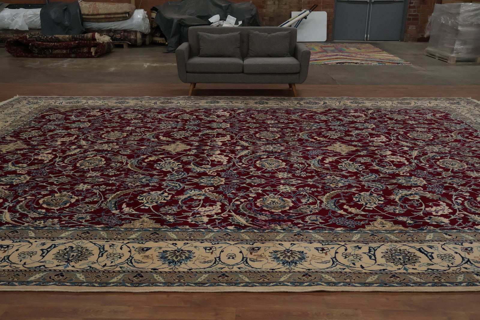 Intricate Burgundy Dining Room Rug 13×19 Palace Size Hand-made Home Decor Carpet