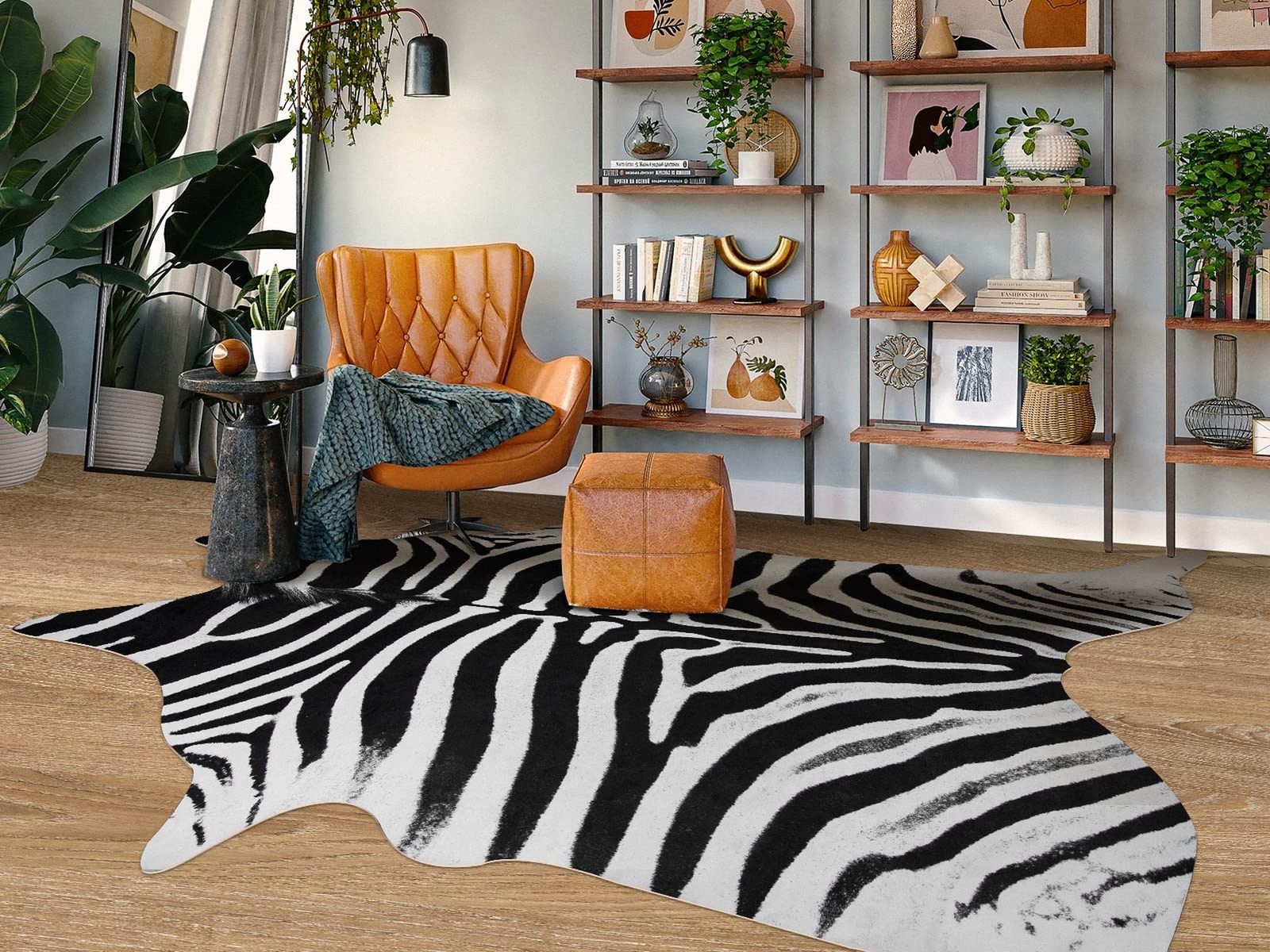 Large Zebra Rug 7.6×6.2 ft Premium Cowhide Rugs for Bedroom Living Room Dinin…