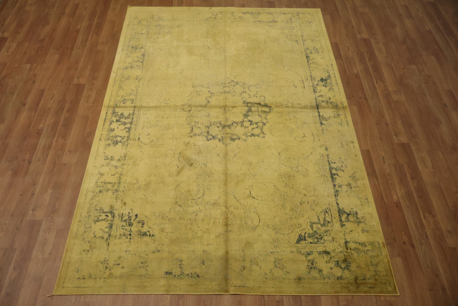 Vintage Distressed Look Area Rug 5×8 Ft Contemporary Yellow Turkish Carpet