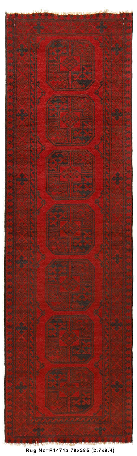 3×9 Runner Afghan Wool Turkman Bokara Rug # P1471