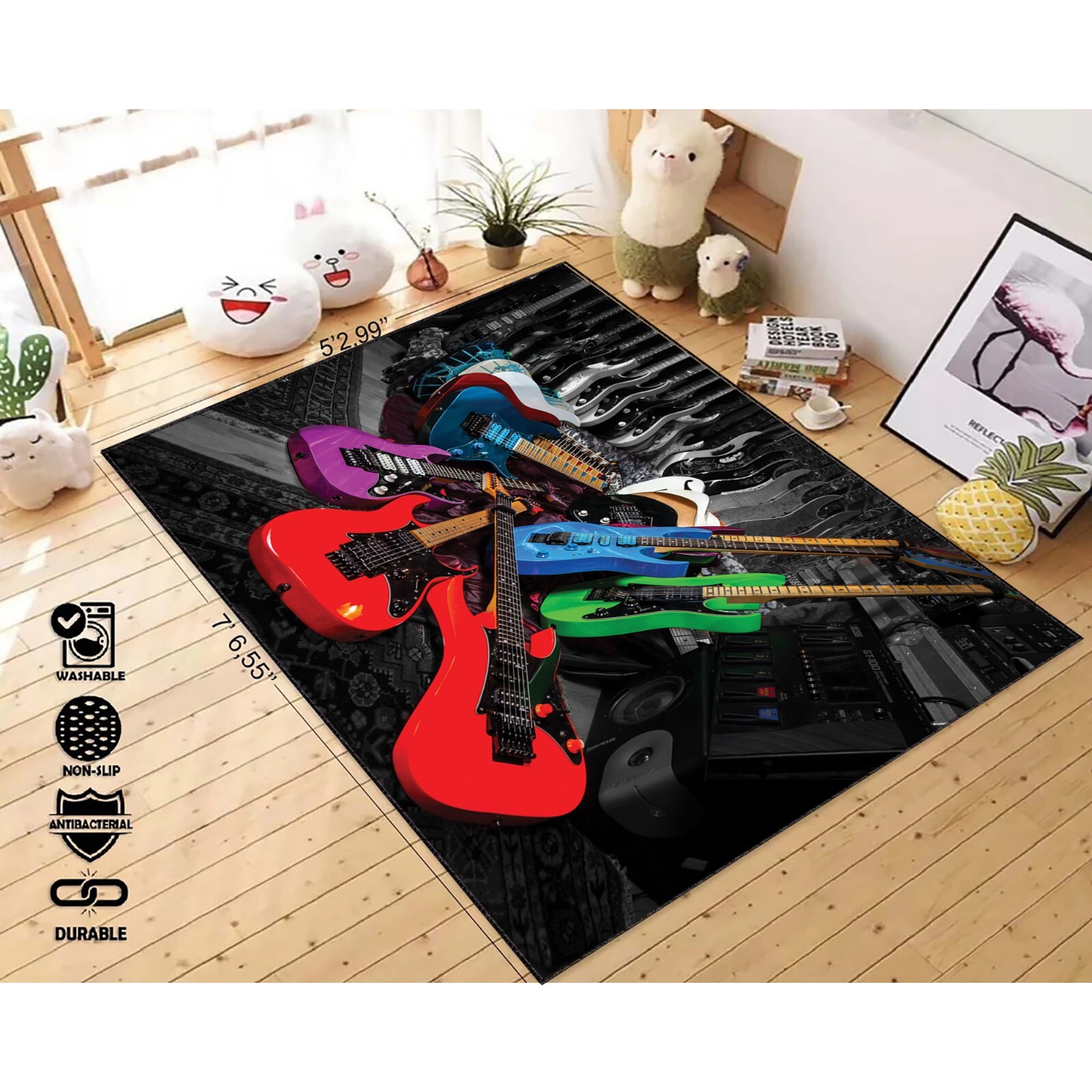 GuitarRug, MusicLoverGift, RockDecor, ColorfulCarpet, MusicRoomMat, ElectricGuit