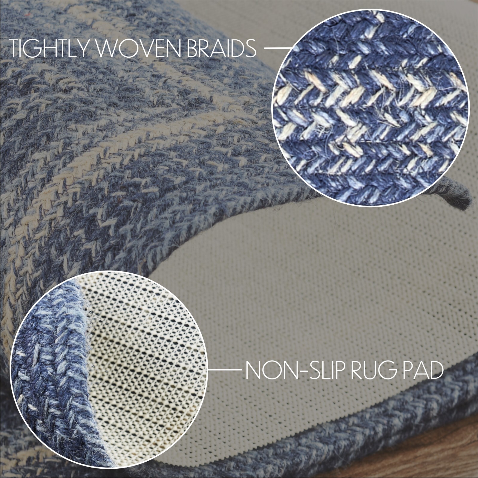 Eco-Friendly Rectangle Braided Blue Rug Country Farmhouse Nonslip Great Falls