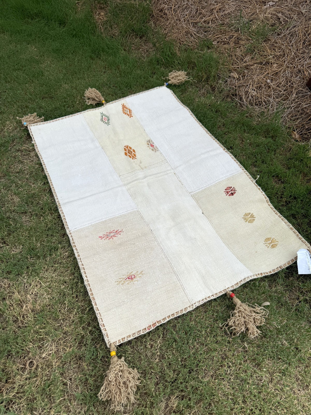 Neutral Toned Cabin Style Anatolian Minimal Kilim Rug, Handmade Wool Rug