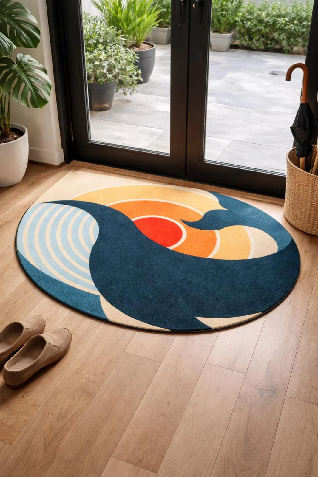Modern Abstract Wave Round 100%Wool Hand Tufted Rug Luxury Designer Area Carpet