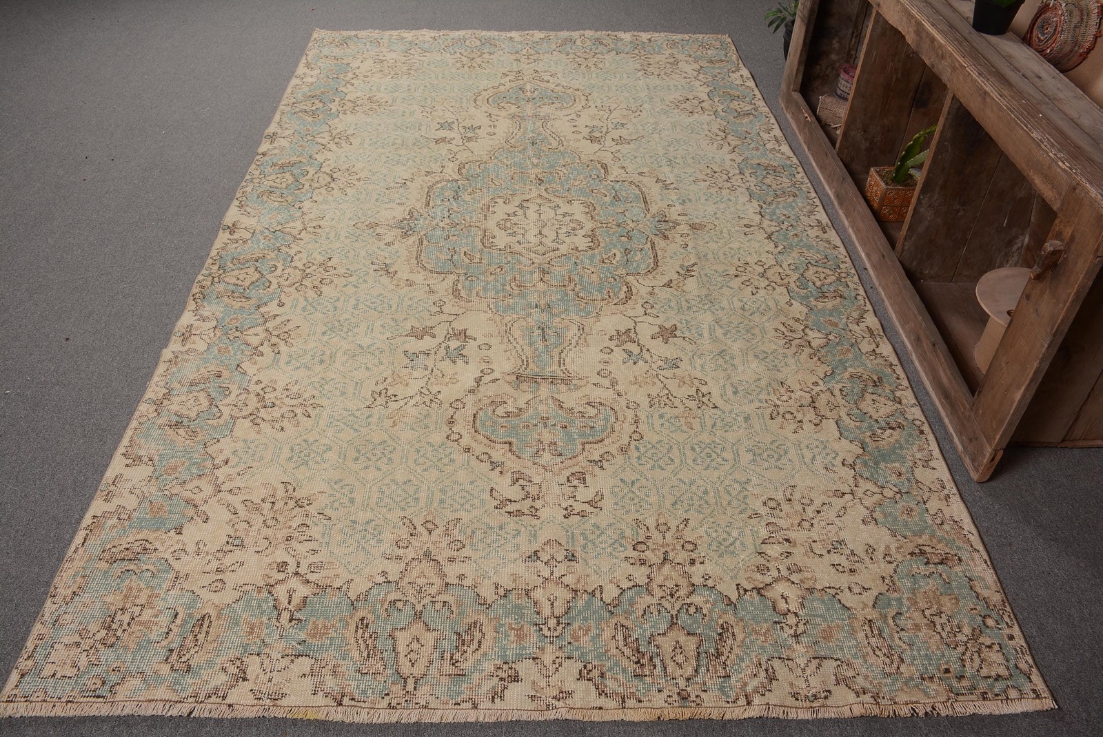 Turkish Rug, 5,5×9,4 ft Large Rug, Blue Brown Wool Rug