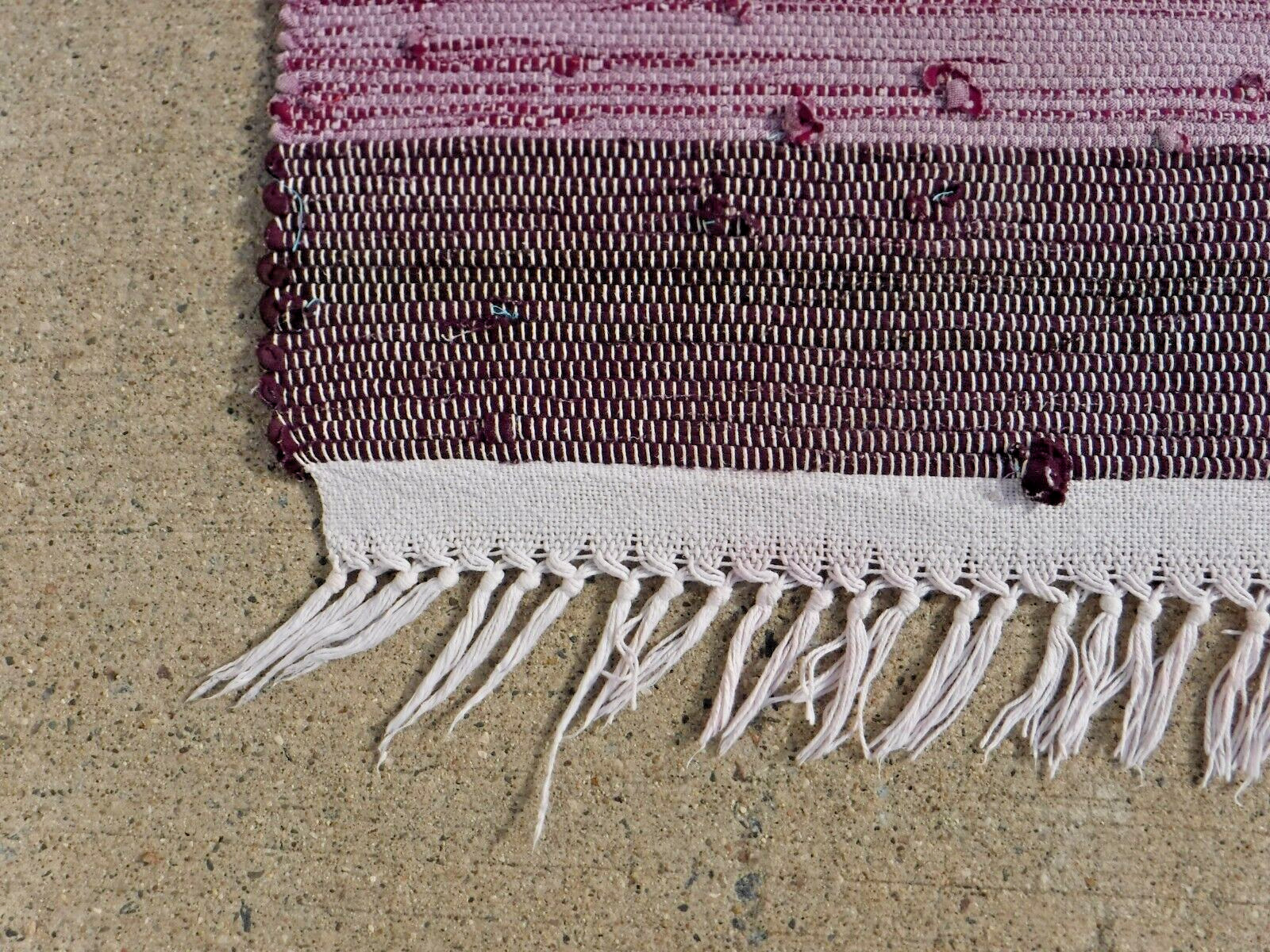Handmade Rag Rug 42″ x 25.5″~Pinks~Reds~Wines~Vtg Farmhouse~Ranch~Midwest USA!