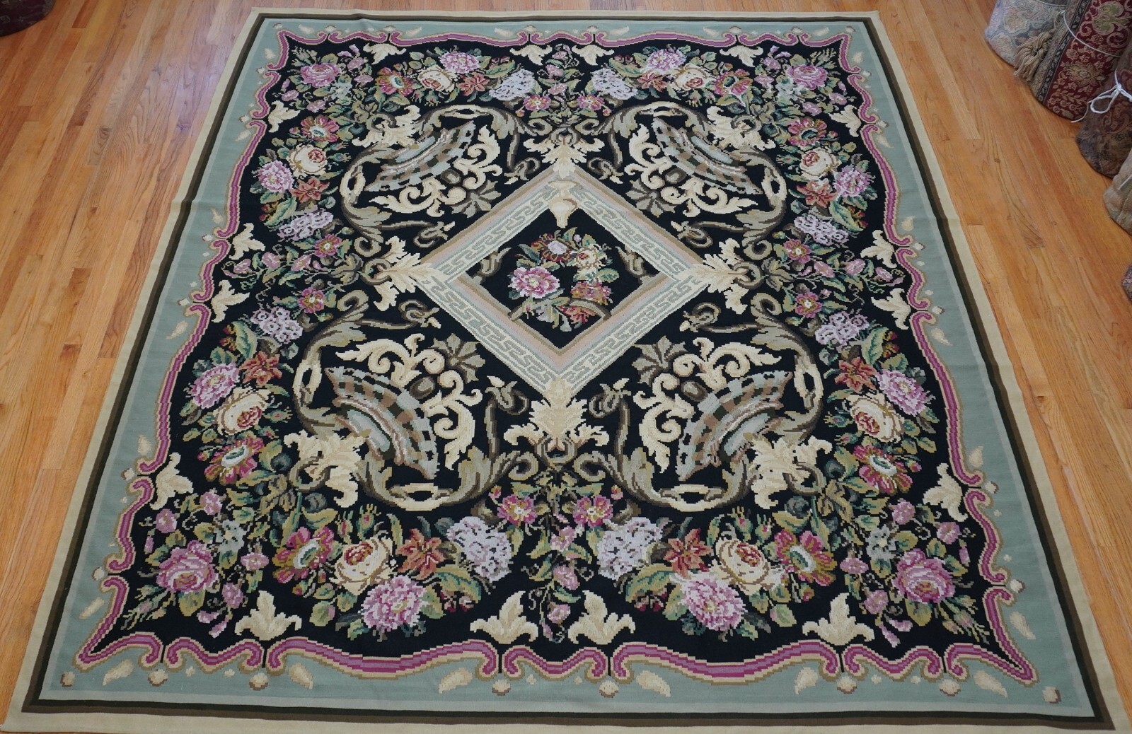 8’9″ x 9’8″ Antique Bessarabian Kilim Roses Flowers Handwoven Flatweave Rug