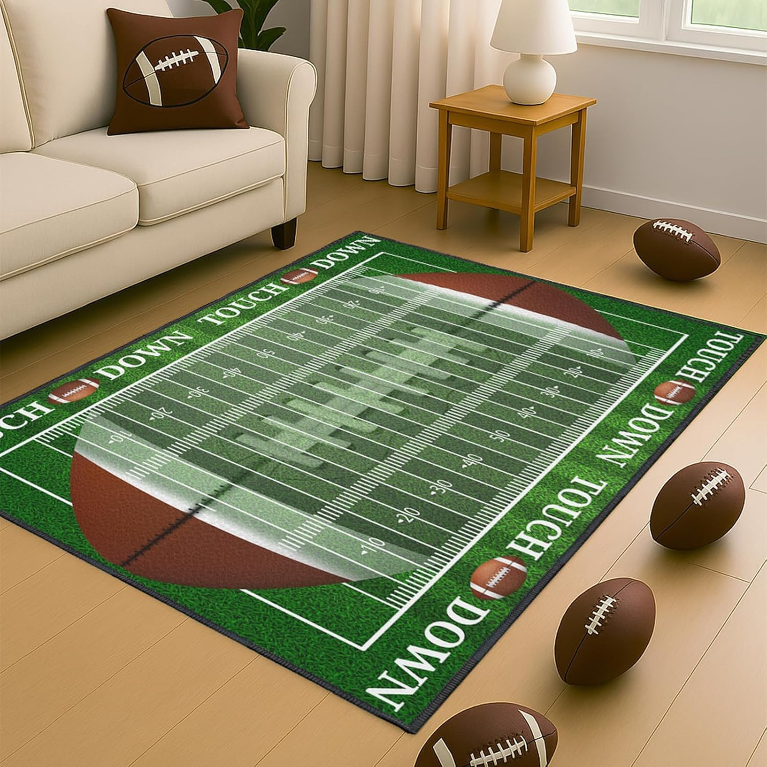 Football Rug for Bedroom,5’X7′ Non-Slip Football Field Rugs,Sports Rug for Room