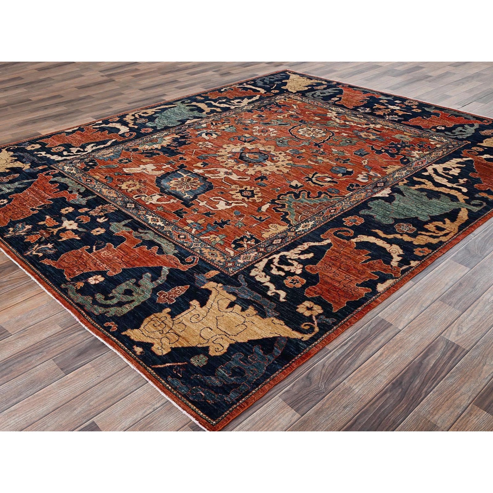 8’x9’9″ Rust Orange All Over Leaf Design Aryana Grade Hand Knotted Wool Rug 2567