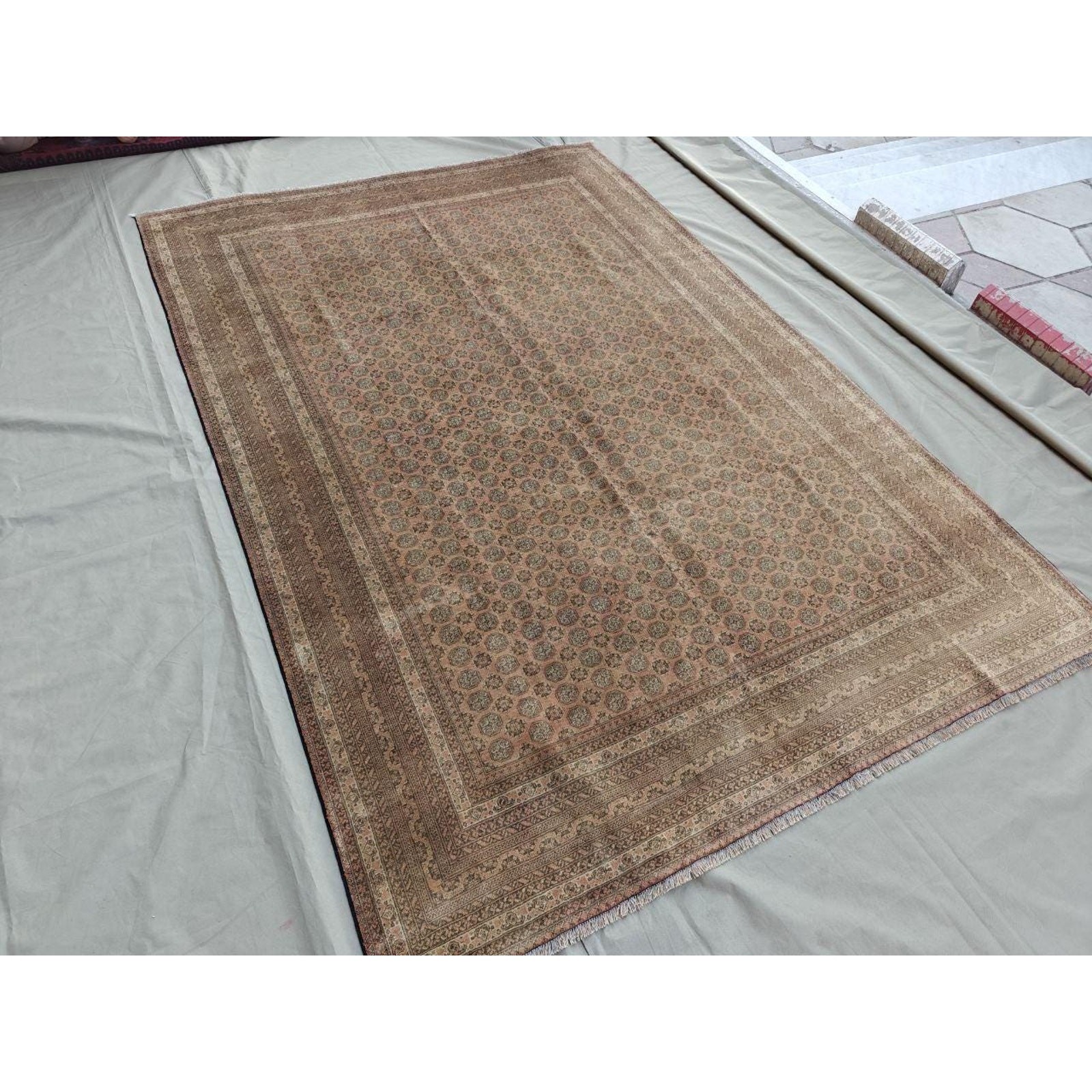 7×10 Ft Terracotta Afghan Hand-Knotted Antique Bashiri Rug (6.4×9.3)
