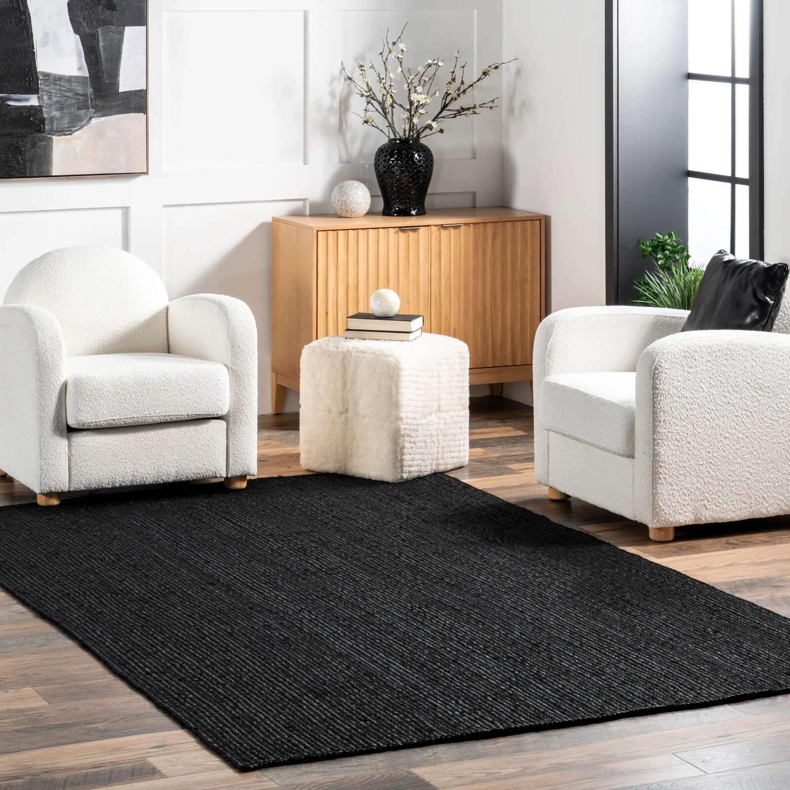 Jute braided modern home decor area rug rustic look non slip handmade carpet mat