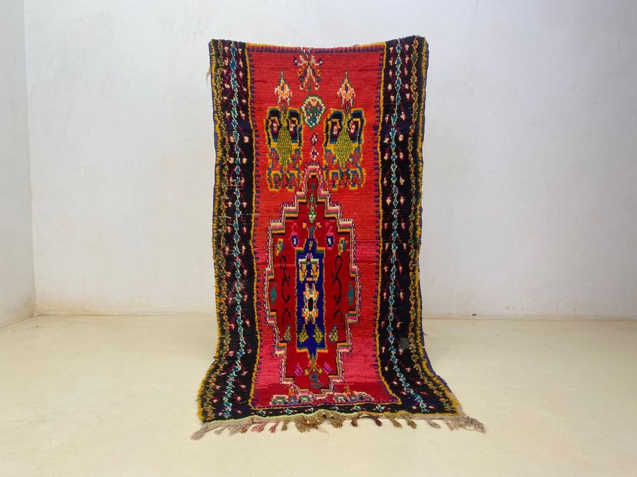 Moroccan Handmade Tribal Rug 3’4×7’3 Red Pink Berber Cotton Hallway Vintage Rug