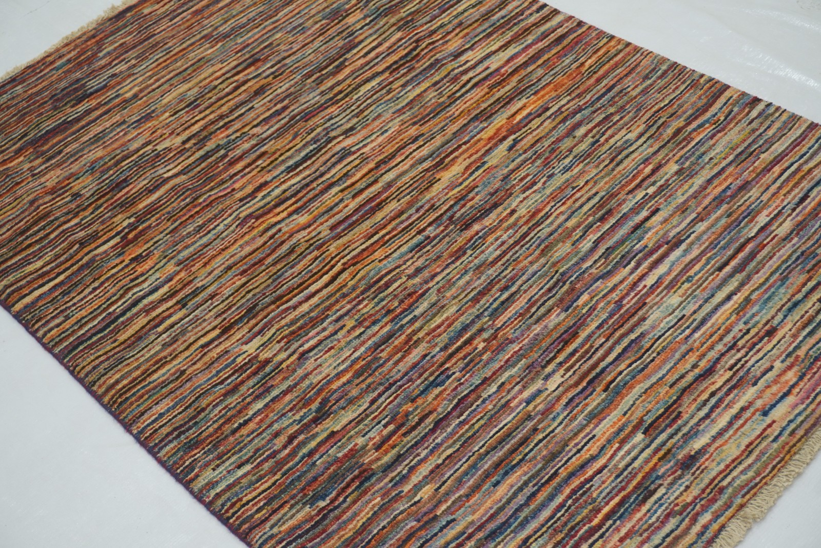 3×5 ft Multicolor Striped Gabbeh Afghan Hand Knotted Rug