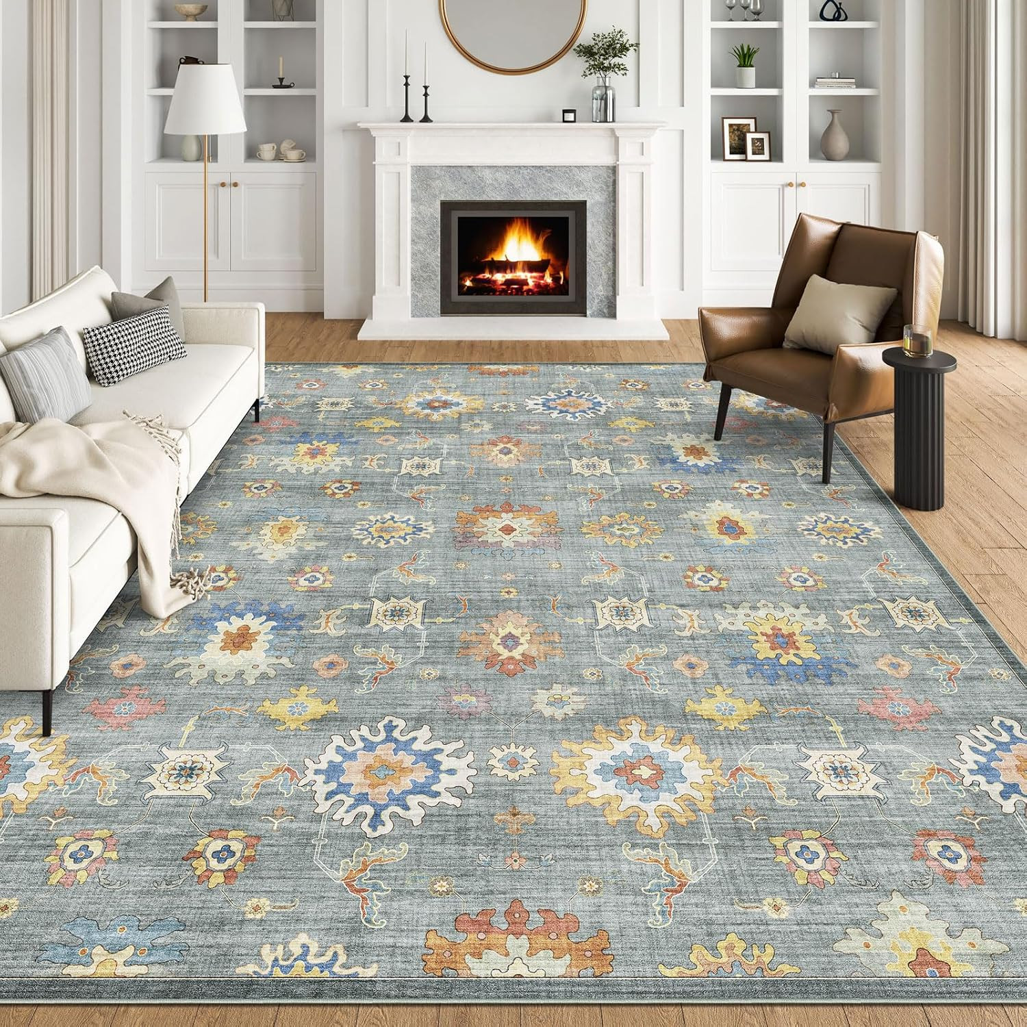 6X9 Rug for Bedroom – Washable Living Room Area Rug Soft Boho Gray Green Multi O
