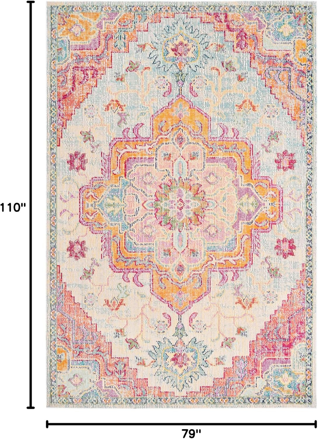 SAFAVIEH Crystal Collection Area Rug – 6’7″ X 9’2″, Light Blue & Fuchsia, Medall
