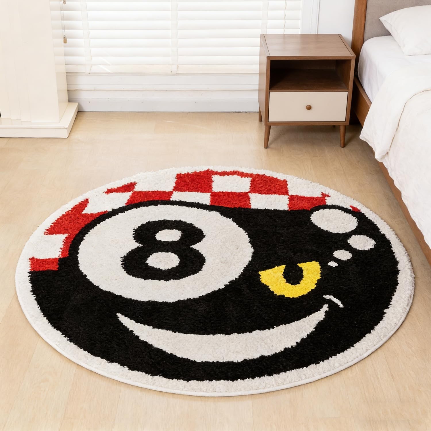 8 Rug, 40 Inch Black Round Carpet Non Slip Cool Tufted Rug Eight Mat for Bedr…