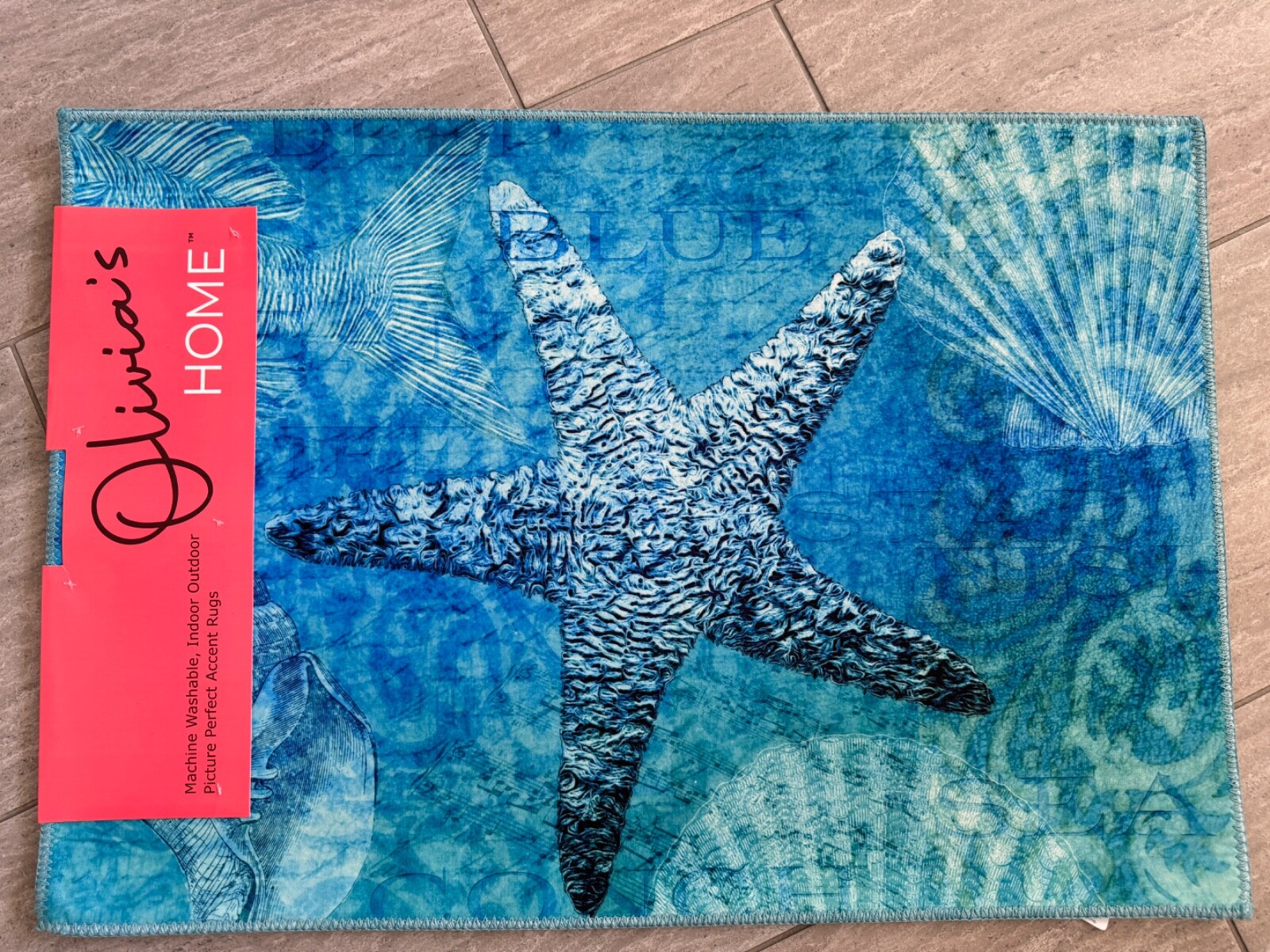 Olivia’s Home Crinkled Satin Starfish Accent Washable Rug 22″ x 32″ Doormat