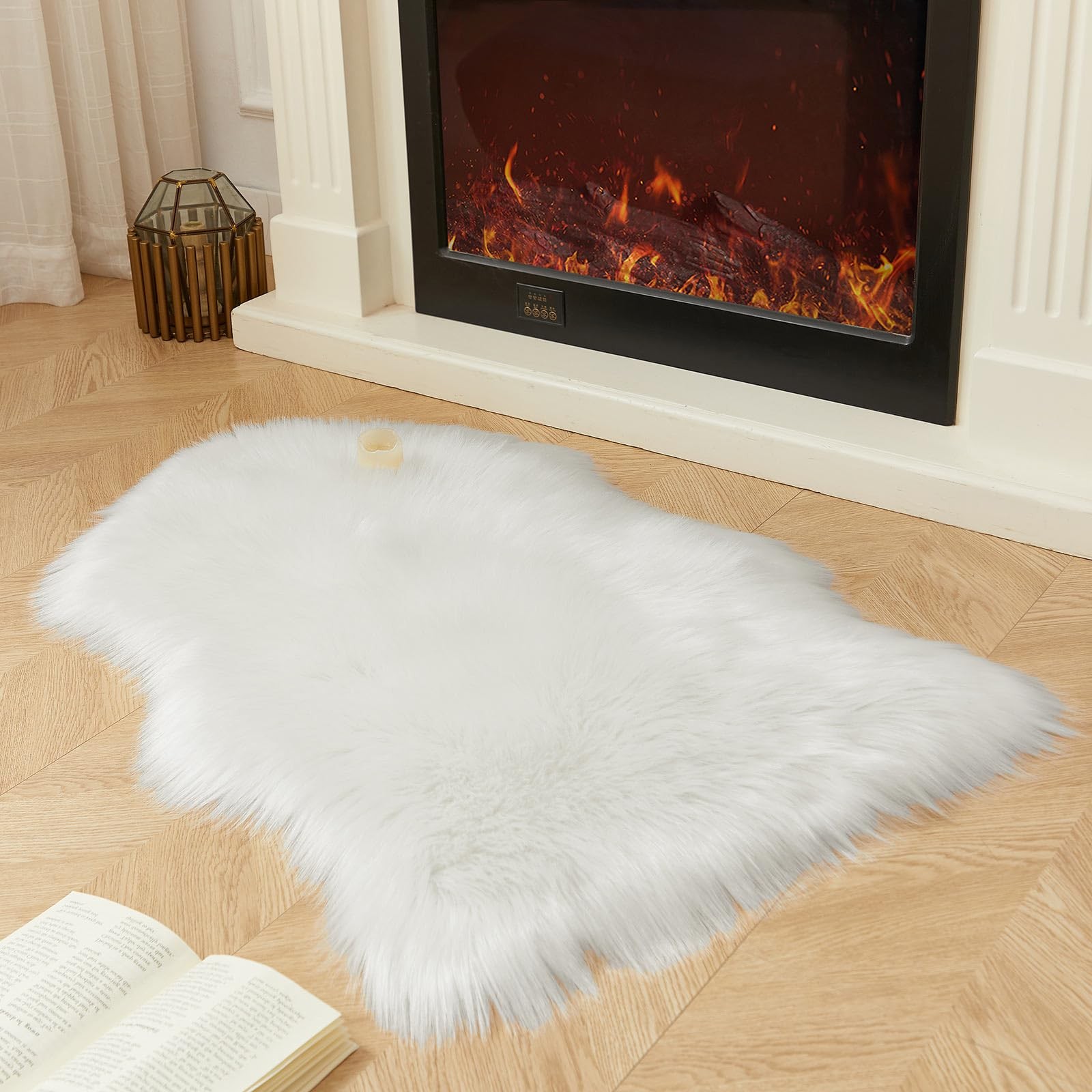 AMTOVO Faux Fur Rug, White Small Area Rug, Fluffy Sheepskin Rug, Fuzzy Ultra …