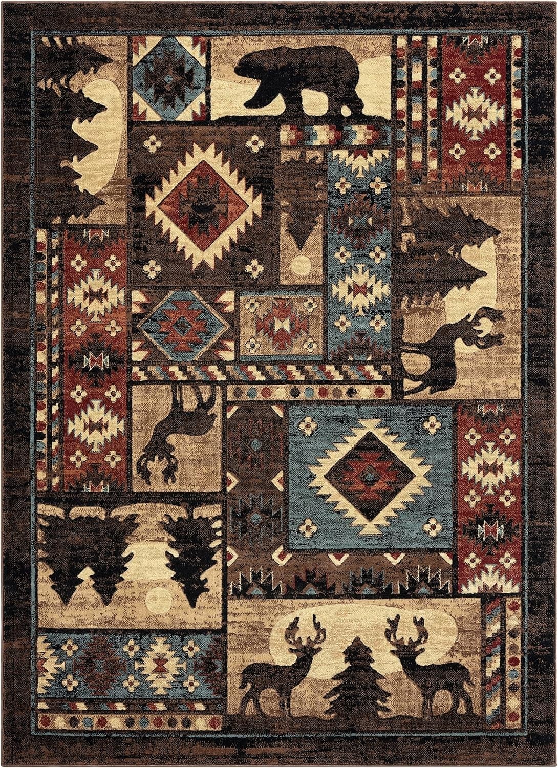 Buffalo Bear Area Rug, 1’10″x6’10”, Brown/ Red, Rectangular