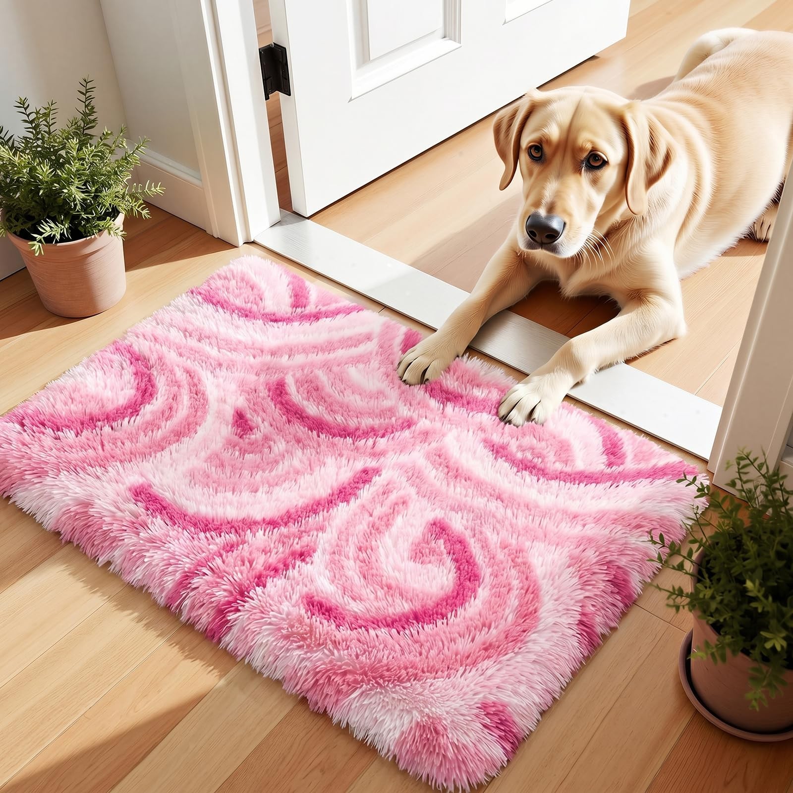 HiiARug Soft Runner Rugs for Bedroom Living Room,2×3 Feet Pink Plush Fluffy C…