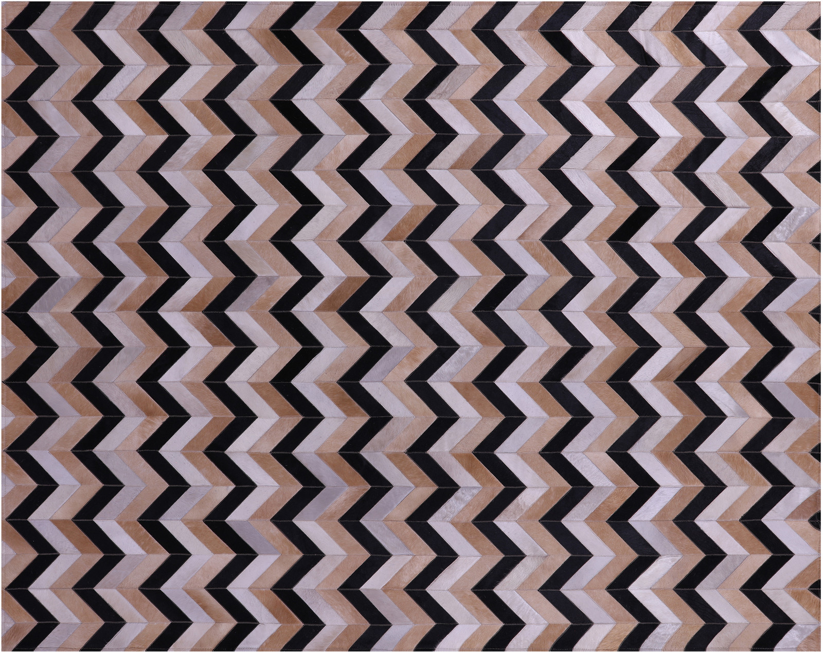6′ 8″ X 8′ 4″ Brown & Beige Chevron Black Cowhide Hand Stitched Rug – C5684