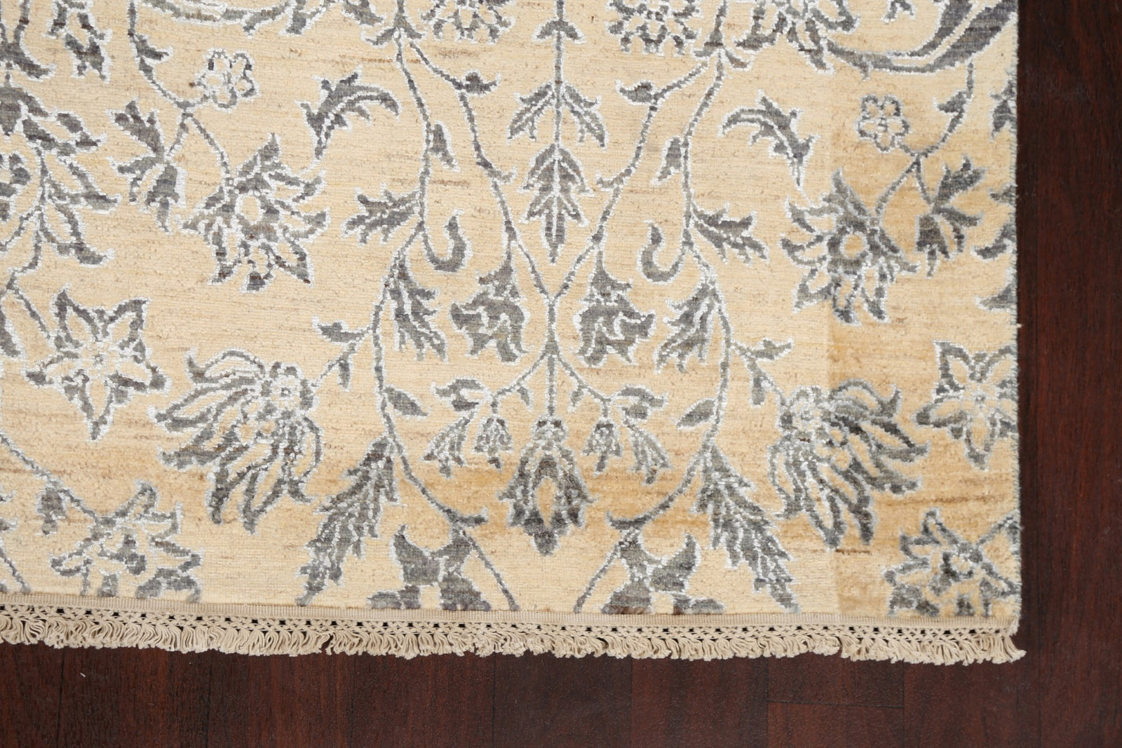 Vegetable Dye All-Over Pattern Abstract Rug 6×9 Beige Handmade Wool & Silk Rug