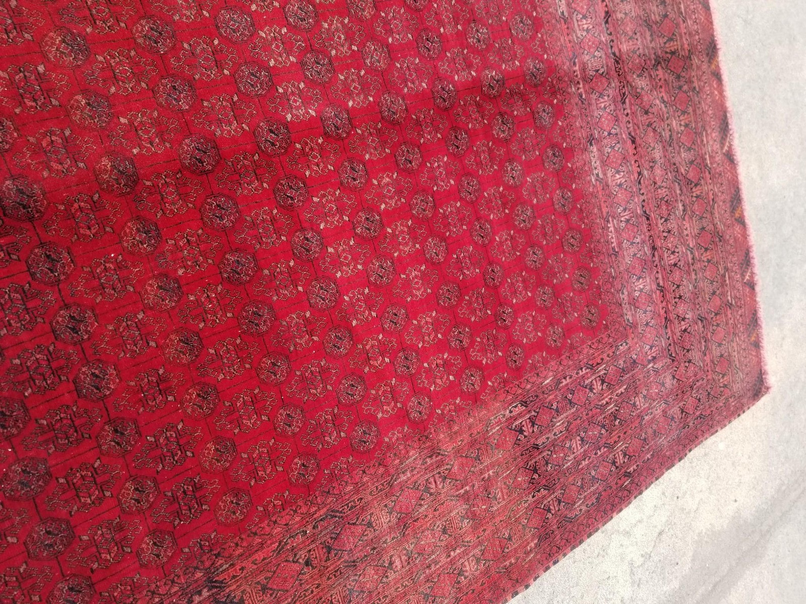 Distressed Vintage Traditional Handmade Afghan Bokhara Tribal Wool Rug 9.4×6.4ft