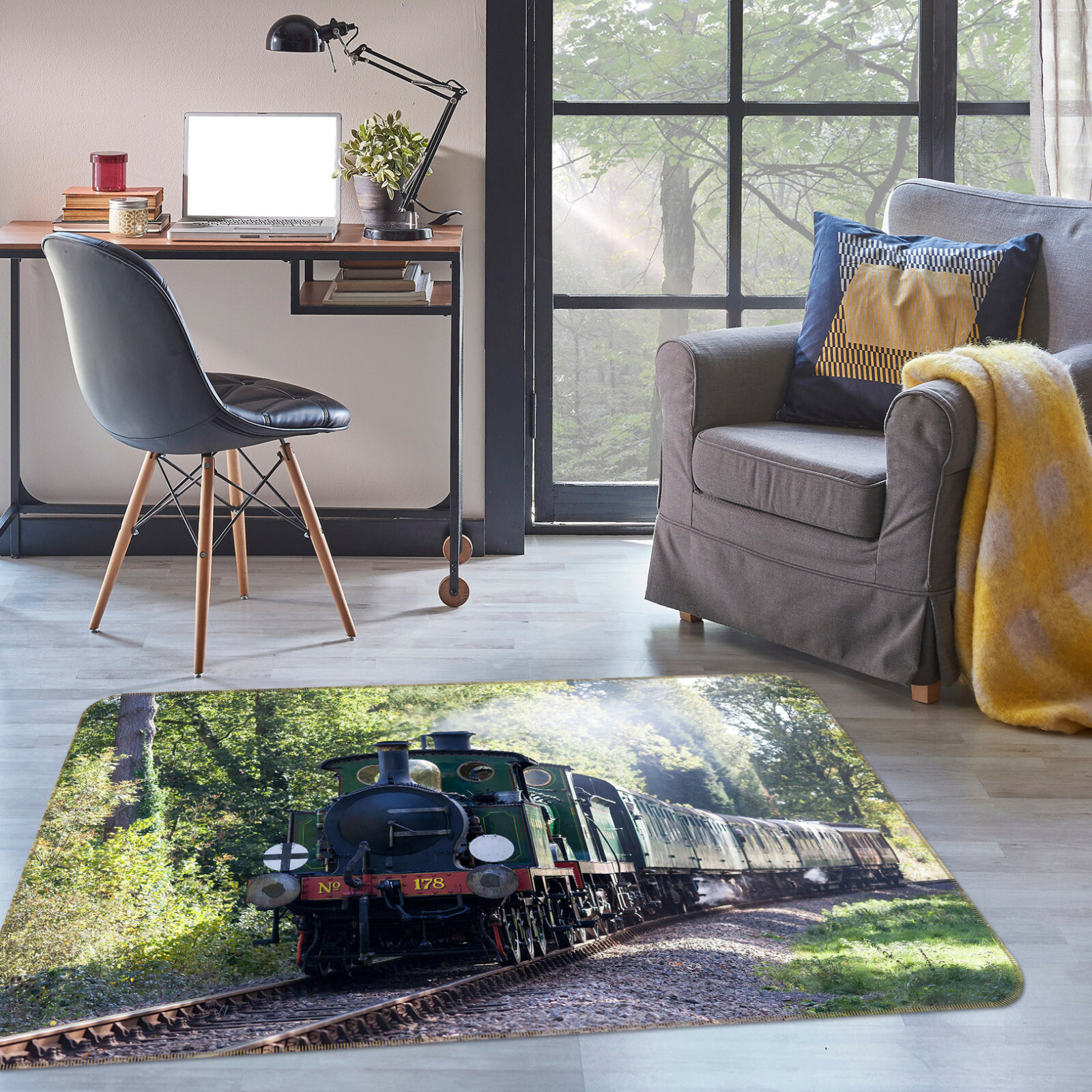3D Green Train Forest A154 Transport Game Non Slip Rug Mat Photo Carpet Zoe