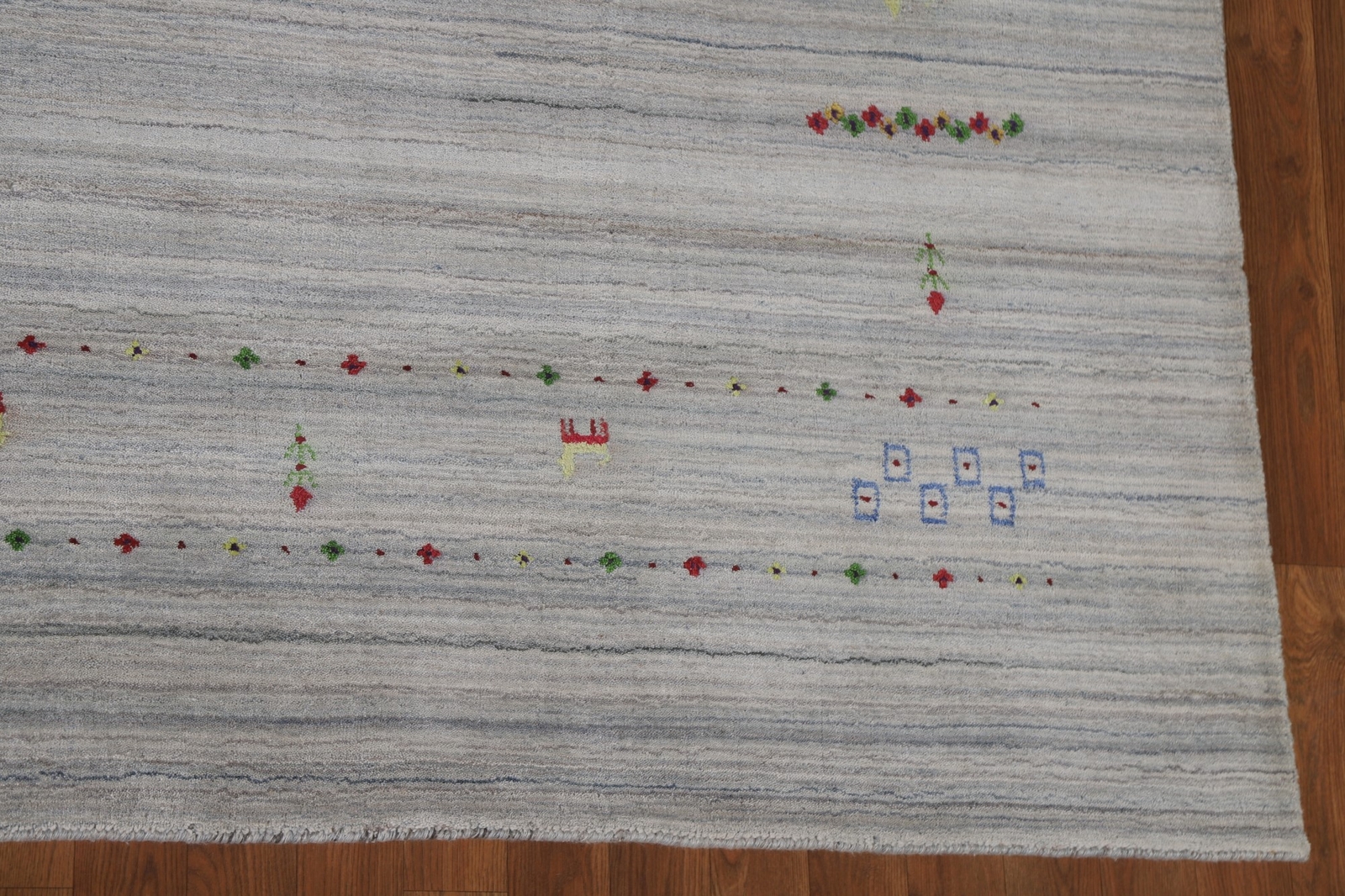 Little Animal Bordered Gabbeh Dining Room Area Rug 9’x10′ Wool Handmade Carpet