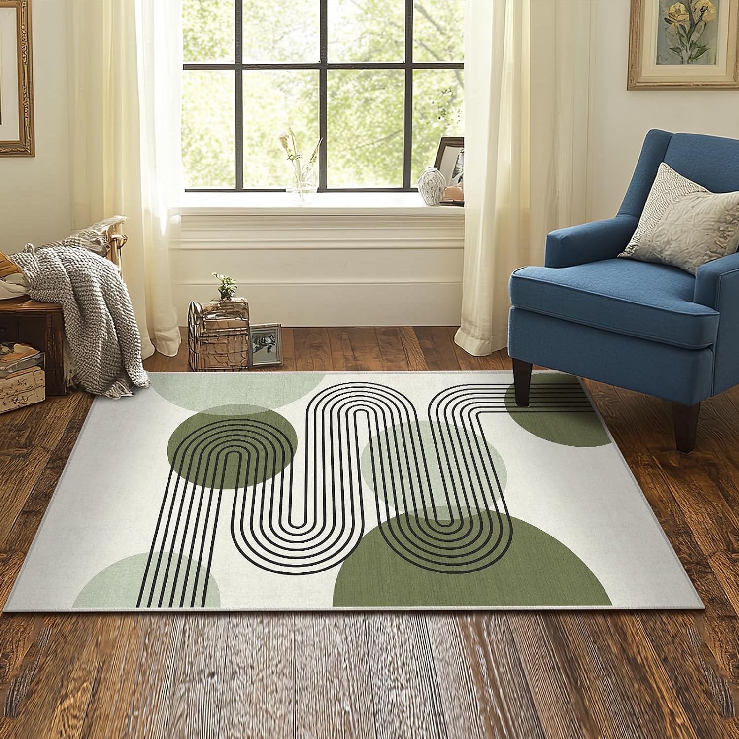 Sage Green and White Boho Area Rug for Bedroom or Entryway -3 X 5- Brand New!!