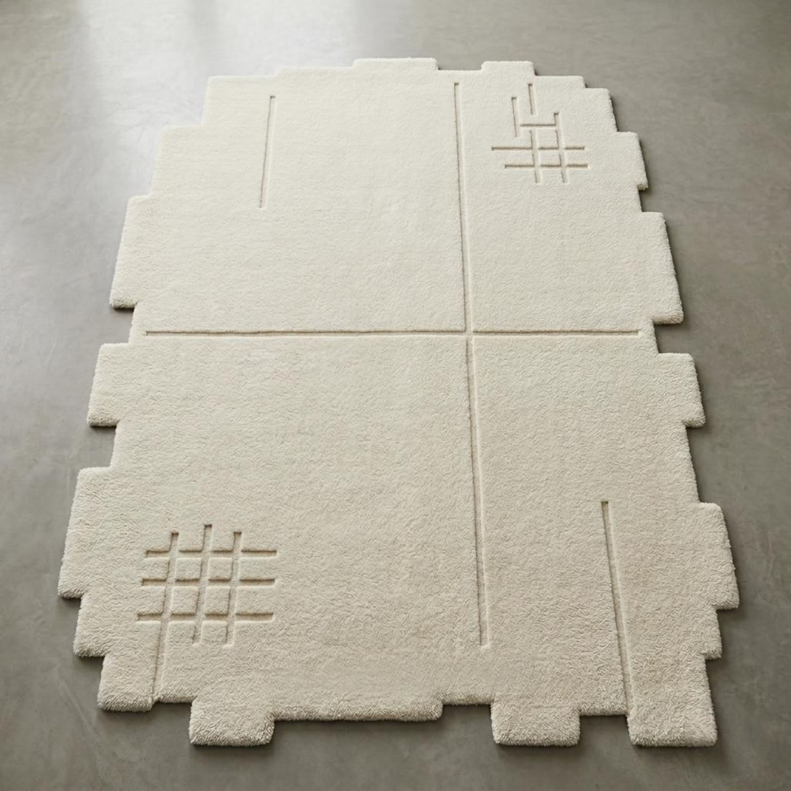 Modern Ivory Hand Tufted Wool Rug Geometric Handmade Minimalist Cream Luxury Rug