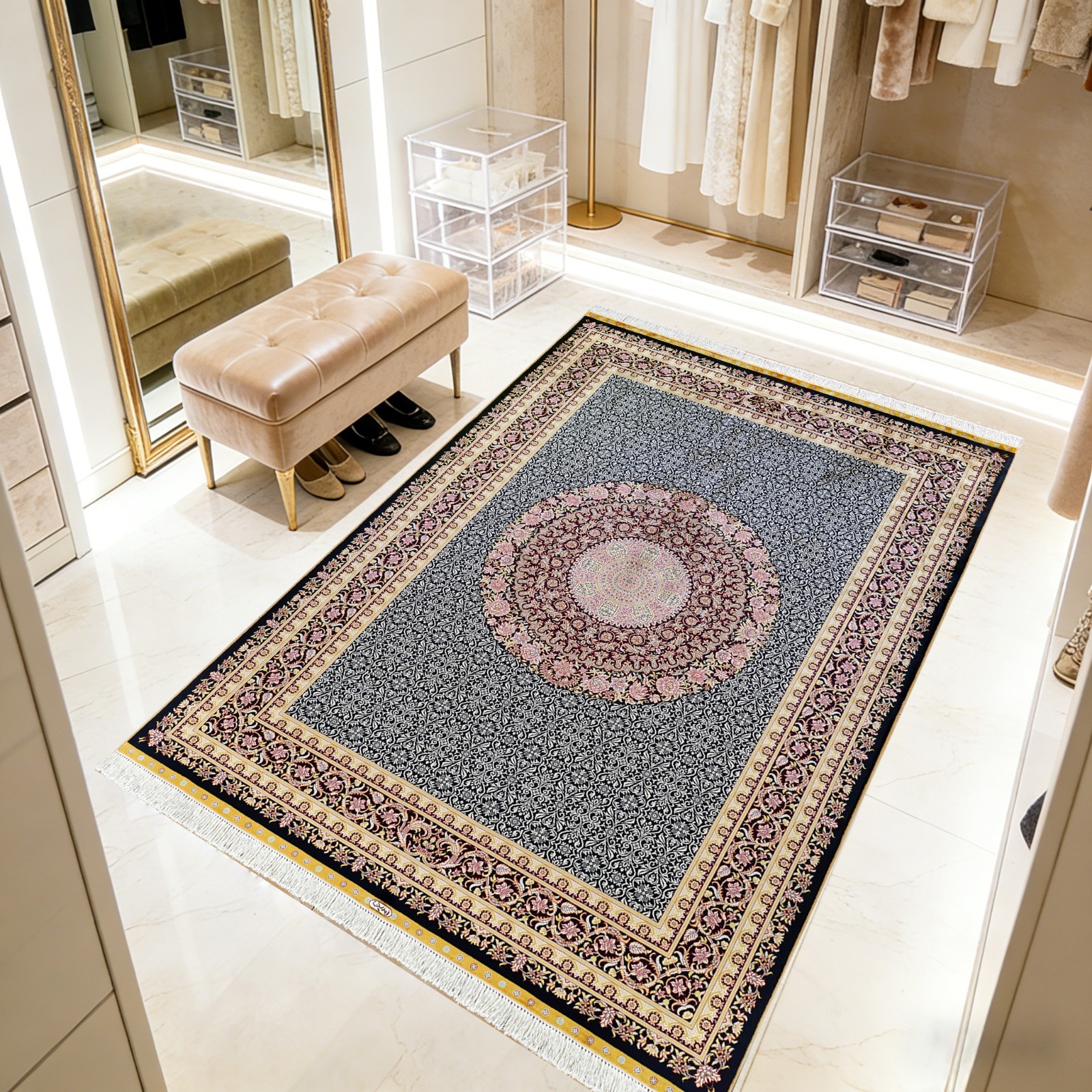 5.5x8ft Handmade Silk Area Rug Oriental Hand-knotted Carpet for Living room 0217