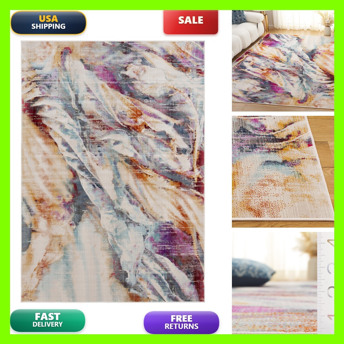 SAFAVIEH Rainbow Collection Area Rug 5’3″ x 7’6″ Blue & Gold RBW652M