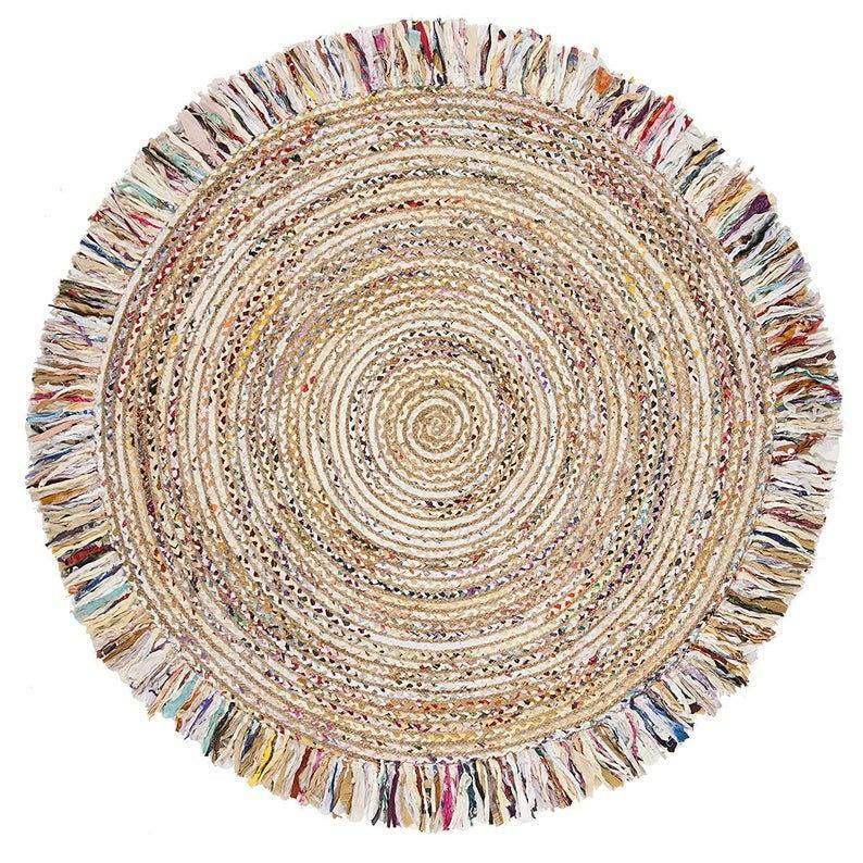 Rug Cotton Jute Round 100% Natural Braided Style Rug Reversible Modern Look Rugs