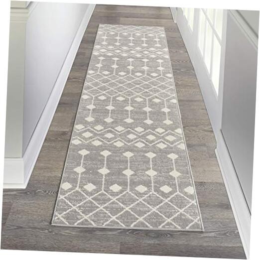 Grafix Moroccan 2’3″ x 7’6″ Area Rug, Easy Cleaning, Non 2′ x 8′ (Runner) Grey