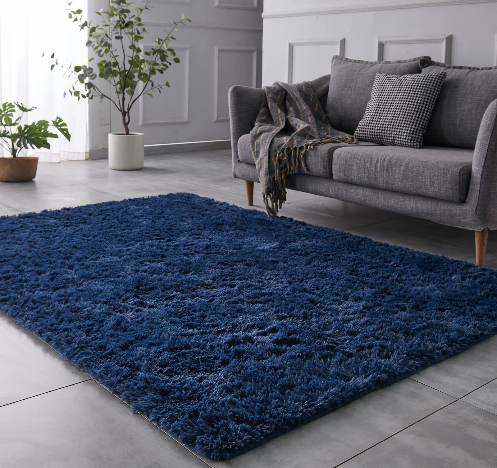 Plush Shaggy Area Rug, Ultra Soft Carpet,S Floor Mat, Navy Blue