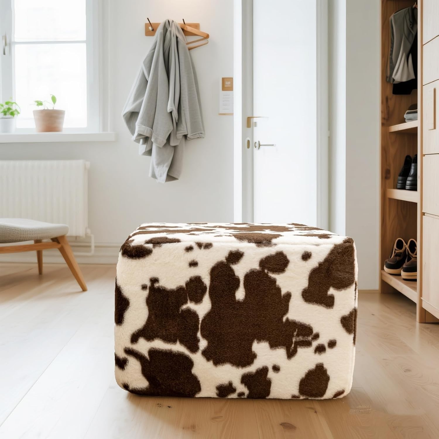 20x20x14 Inches Fluffy Square Pouf Ottoman – Plush Furry Boneless Ottoman Foot