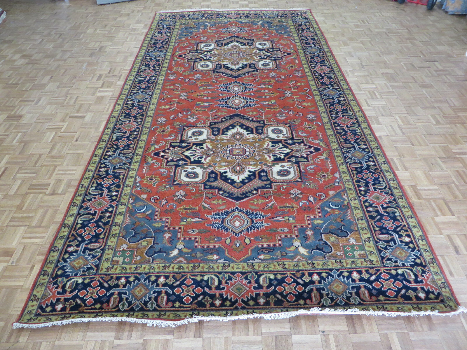 7’10 X 15’8 Hand Knotted Rust Orange Antiqued Serapi Oriental Rug G10828
