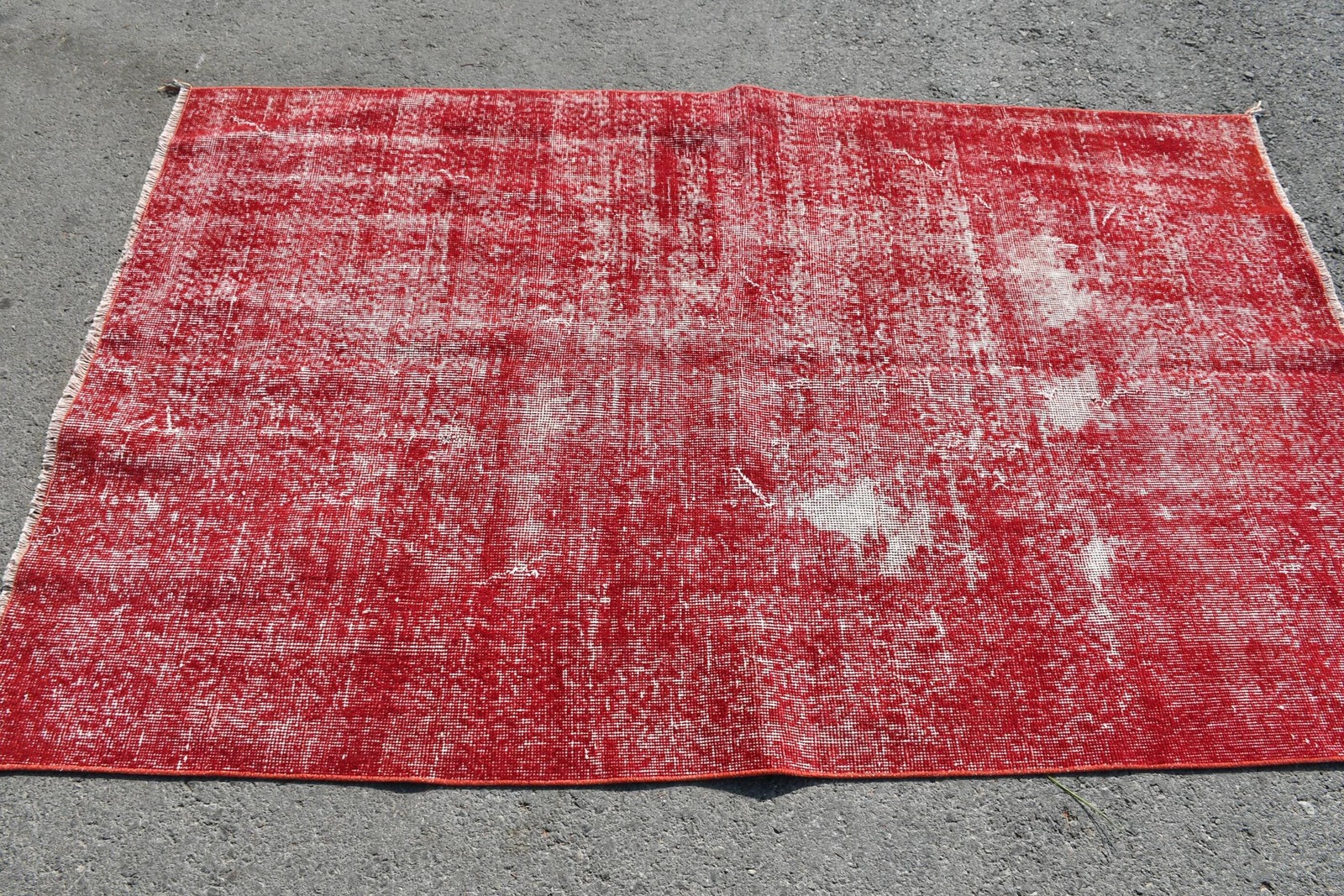 Turkish Vintage Rug, 4,1×6,6 ft Rug, Red White Bordered Wool Rug