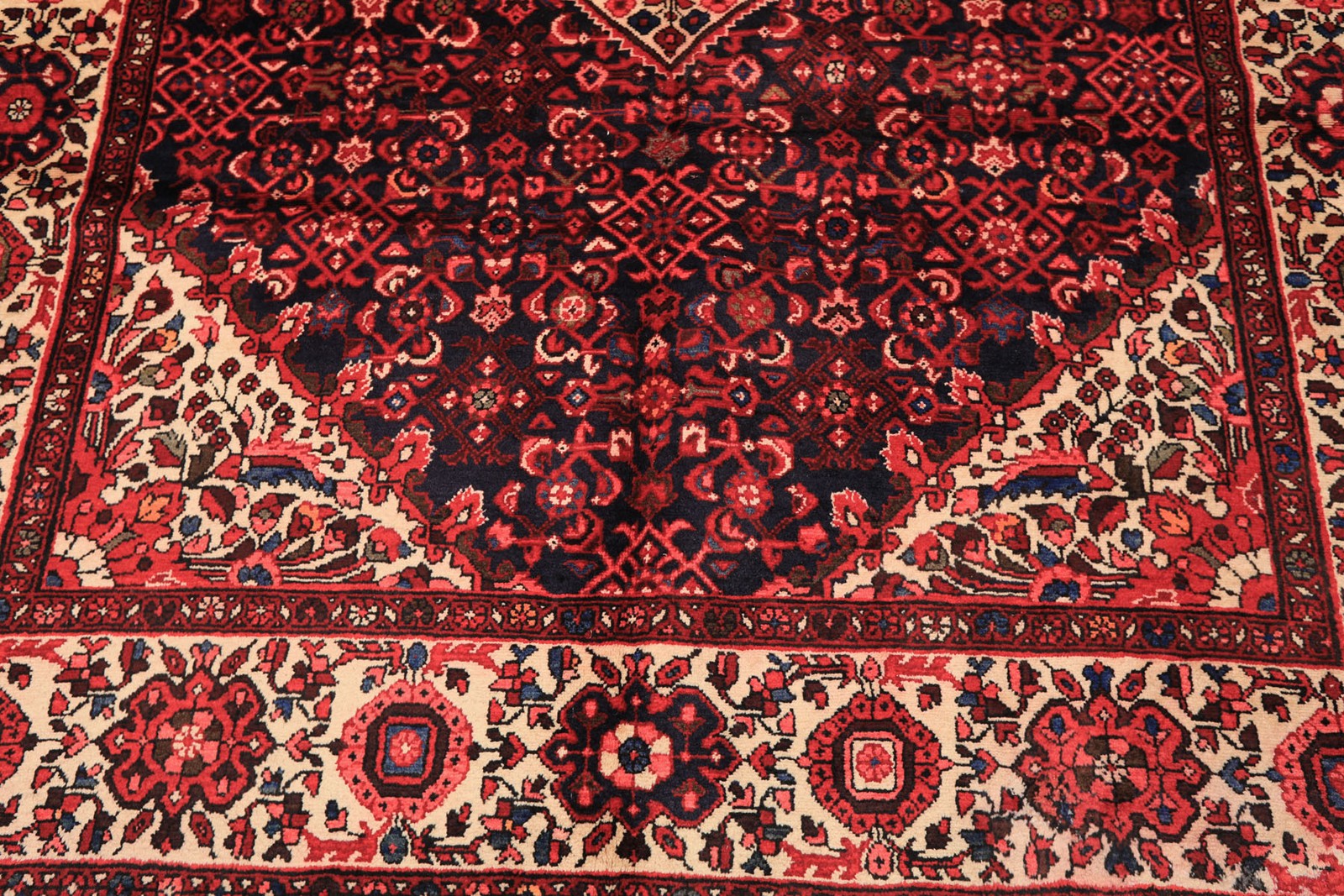 Vintage Blue 6’11”x11’3″ Hand Knotted Wool Hamadaan Vegetable dyes Rug