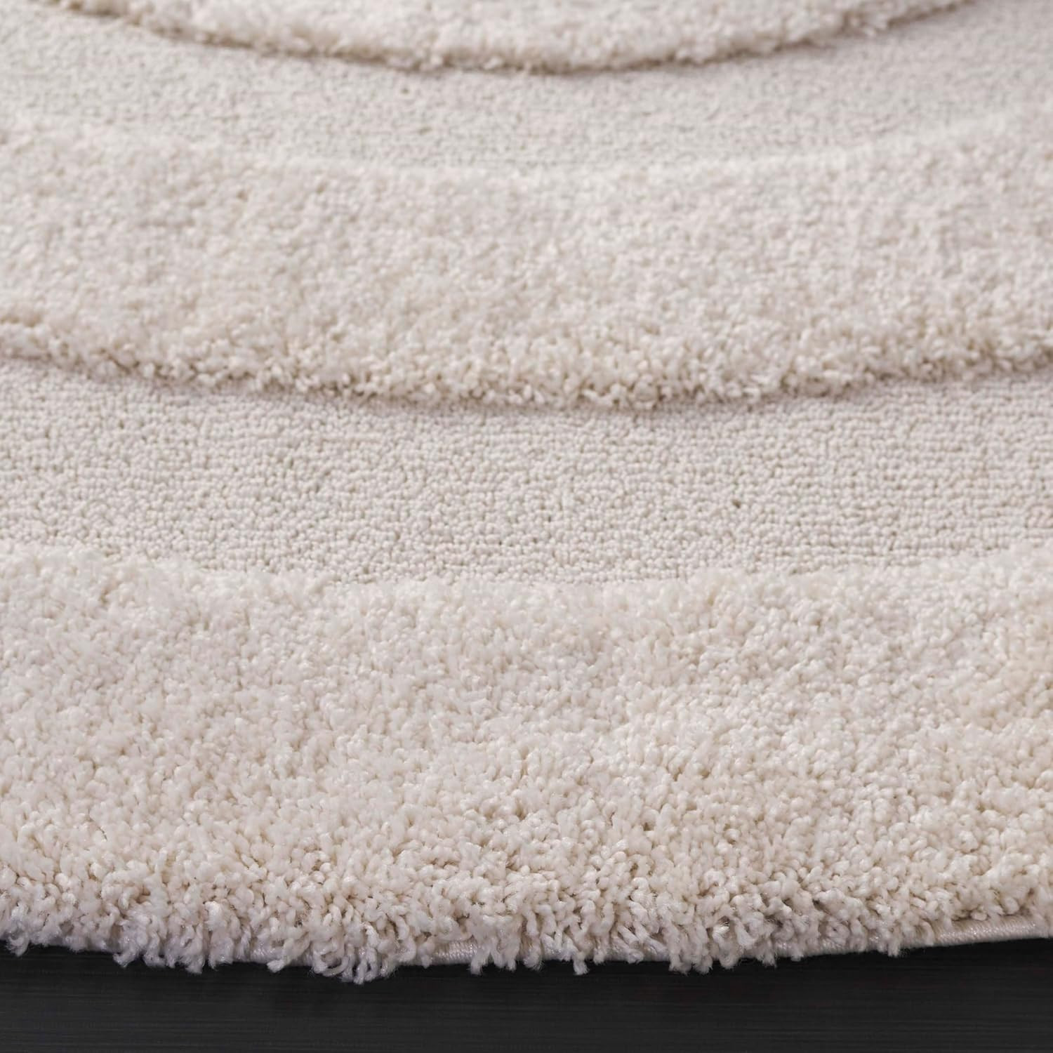 Florida Shag Collection Area Rug – 8′ Round, Creme/Creme, Geometric Design, Plus