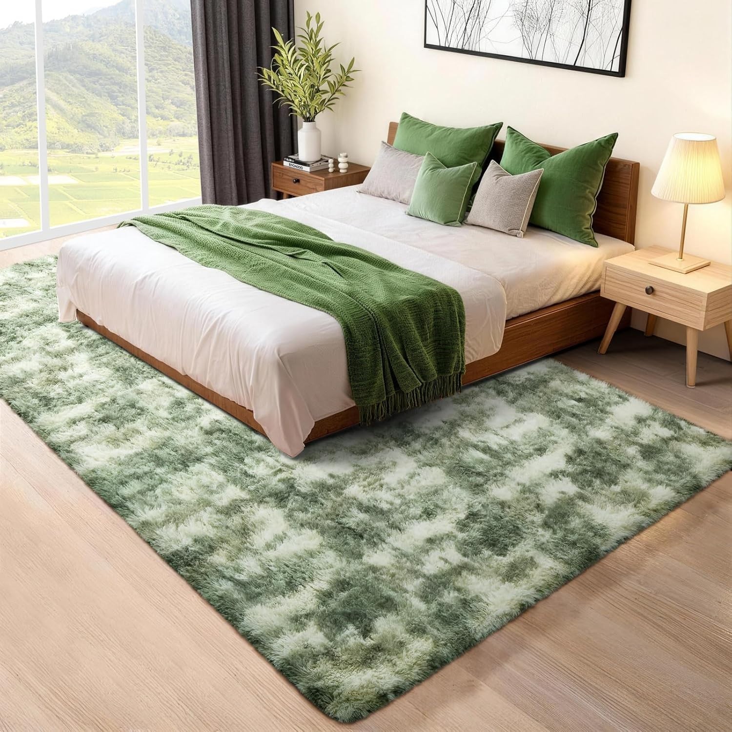 Ultra Soft Green and White Shag Area Rug 5×7 – Perfect for Living Room & Kids