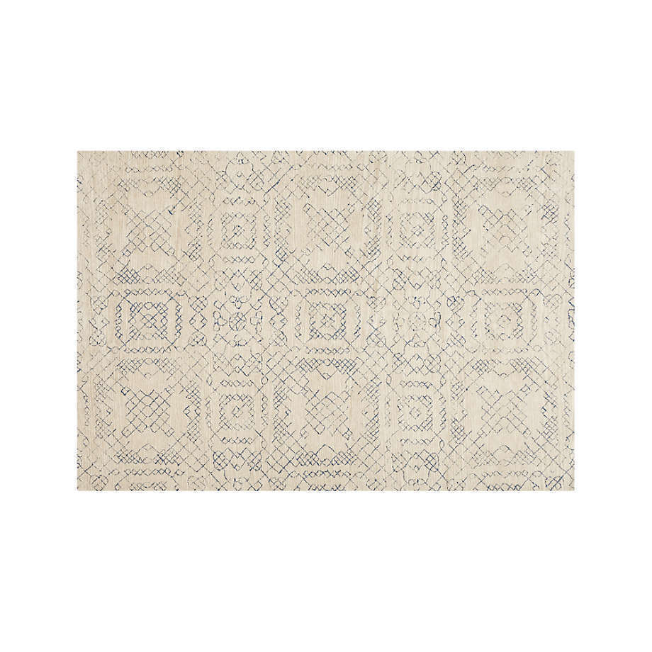 Wool Area Rug Handmade Azulejo Carpet 5×8, 8×10, 9×12, 10×14 Hand Tufted