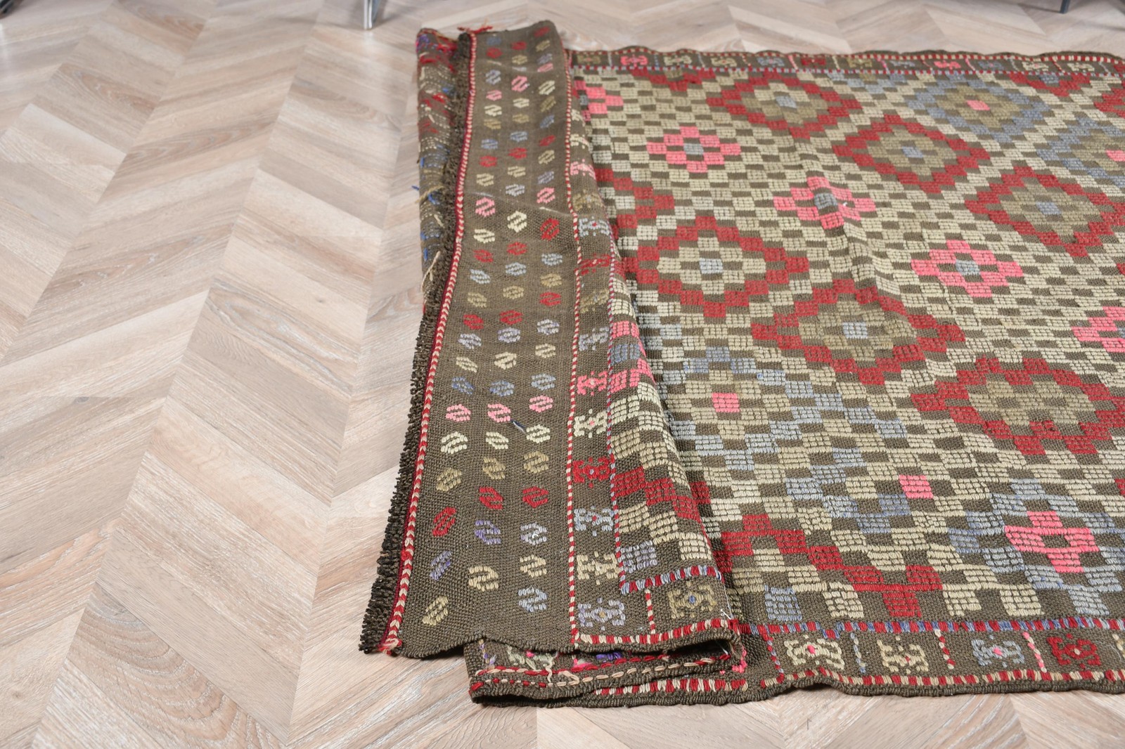 4,9×7,5 ft Vintage Rug, Turkish Area Rug, Red Patchwork Wool Rug