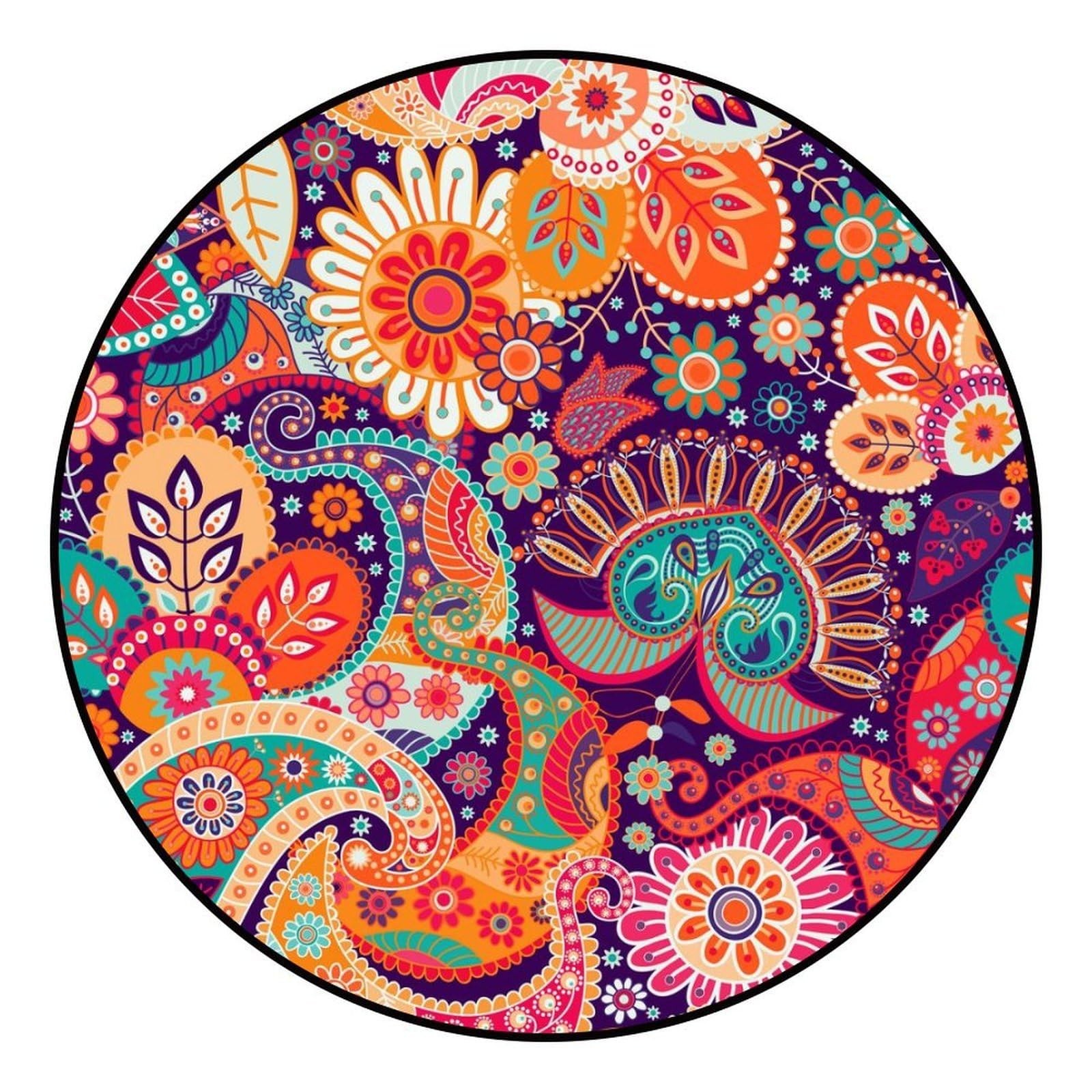 Round Rugs, 2ft, Boho Paisley Floral Washable Non Slip Round Area Rug, Medium…